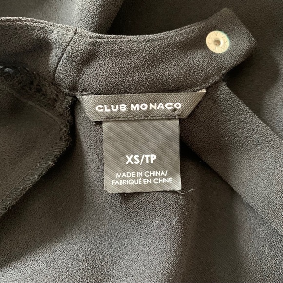 Club Monaco Staple Black Crochet Knit V Neck Short Sleeve Blouse Size Xtra Small - Picture 4 of 5